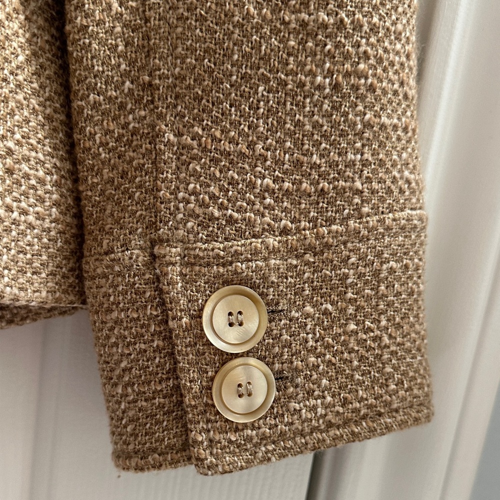 Zara 2000s Y2K Tweed Tan Blazer Faux Fur Collar Wool Blend Women’s 6 Academia - Picture 6 of 10